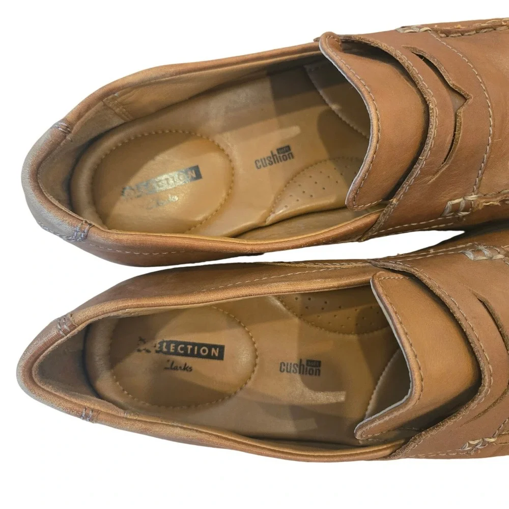 Clarks Collection Men's Brown Leather Penny Loafers Driving Shoes Slip‎ On 10.5M